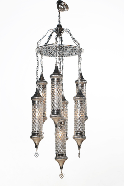 Silver 7in1 Blown Glass Chandeliers